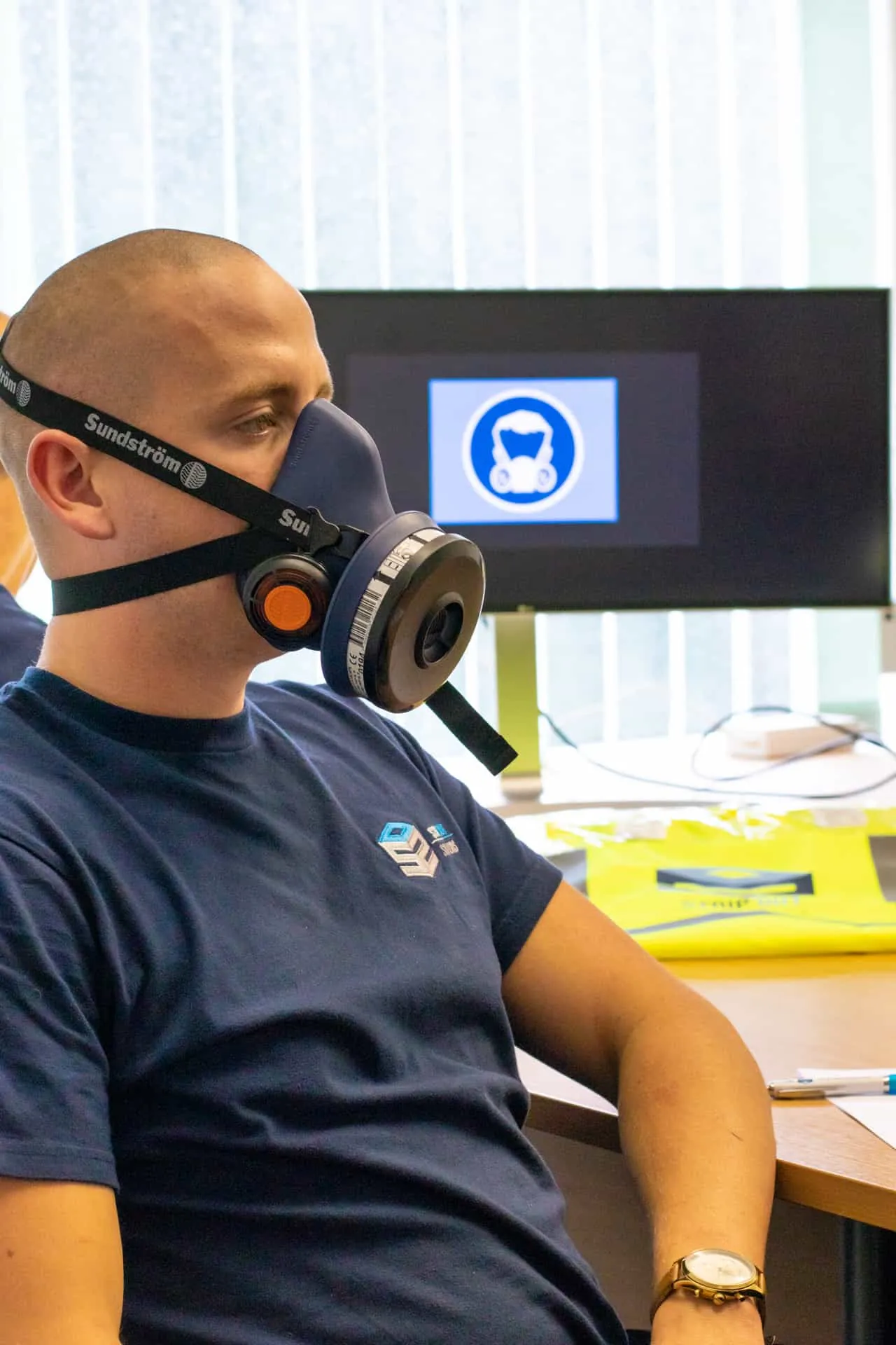 An SOS operative undergoing respirator face-fit testing